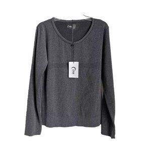 Zyia Active Black Heather Performance Long Sleeve Top Thumb Holes NEW